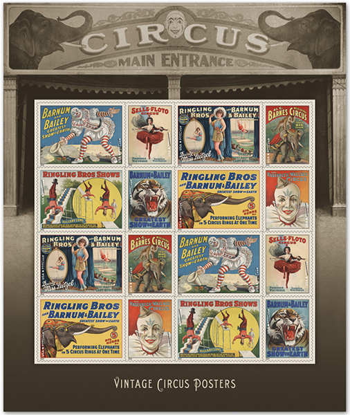 usps vintage circus stamps